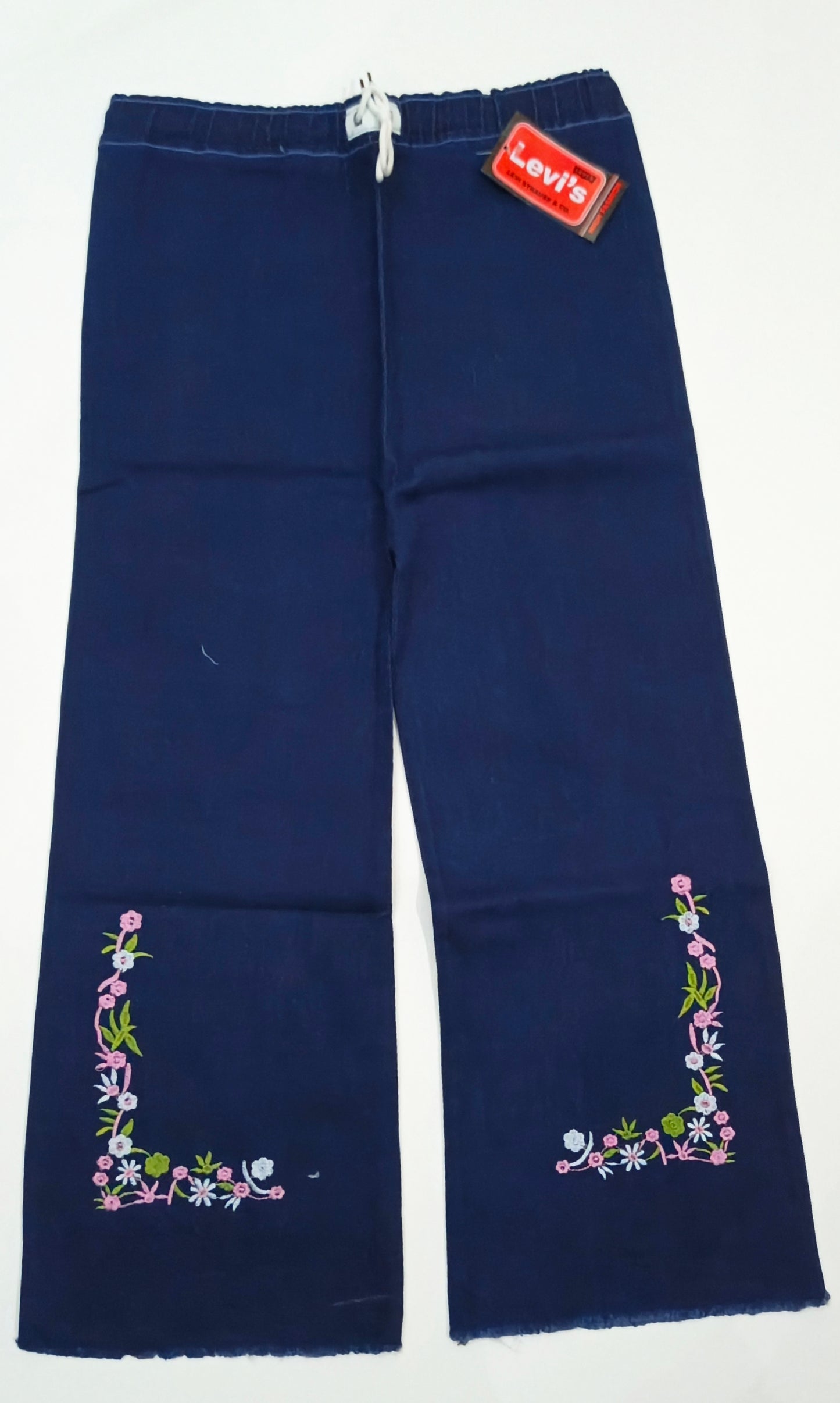 Embroidered Free Size Wide Leg Jeans Pant - Floral Corner
