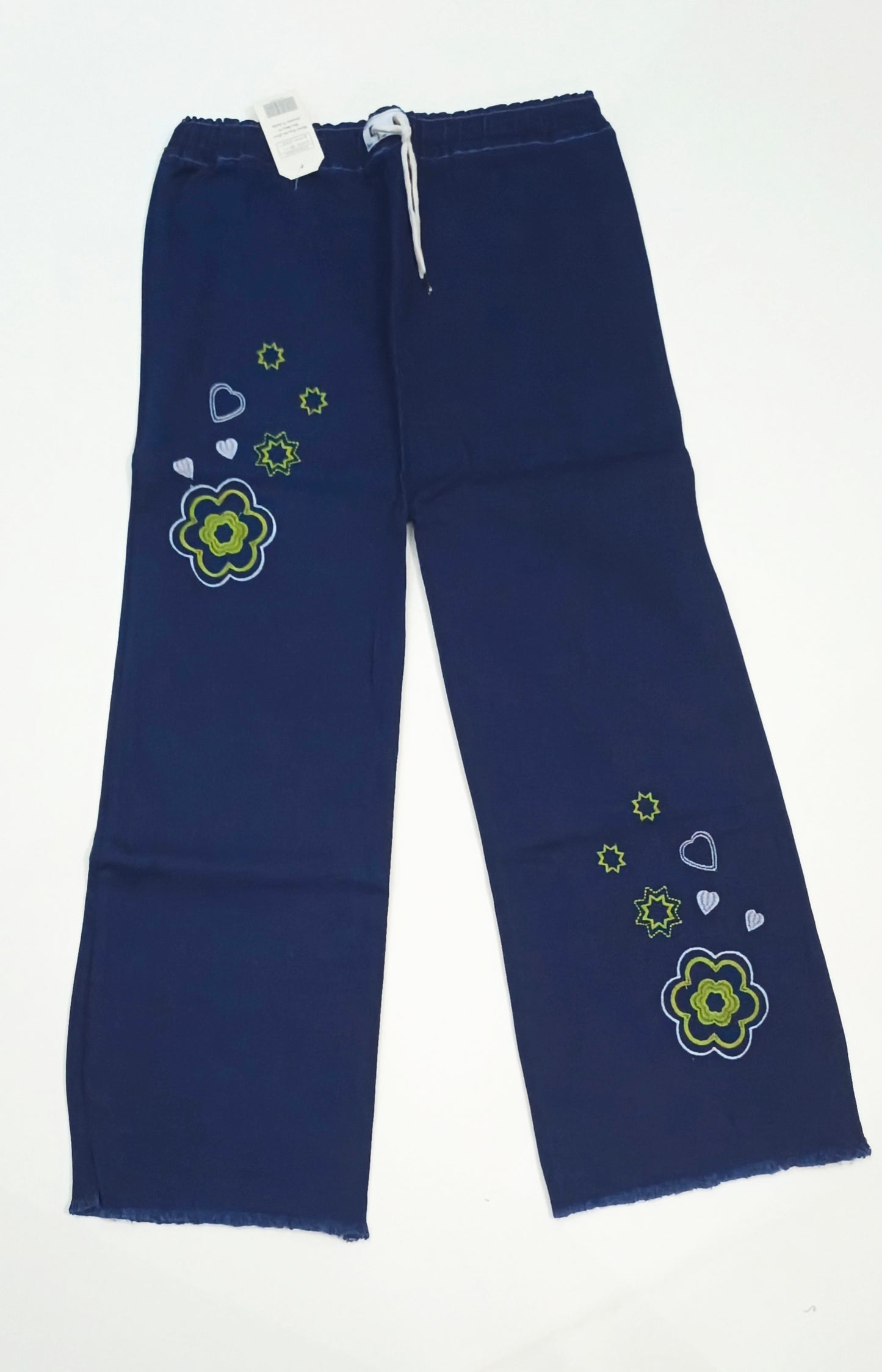 Embroidered Free Size Wide Leg Jeans Pant - Mehndi Bloom