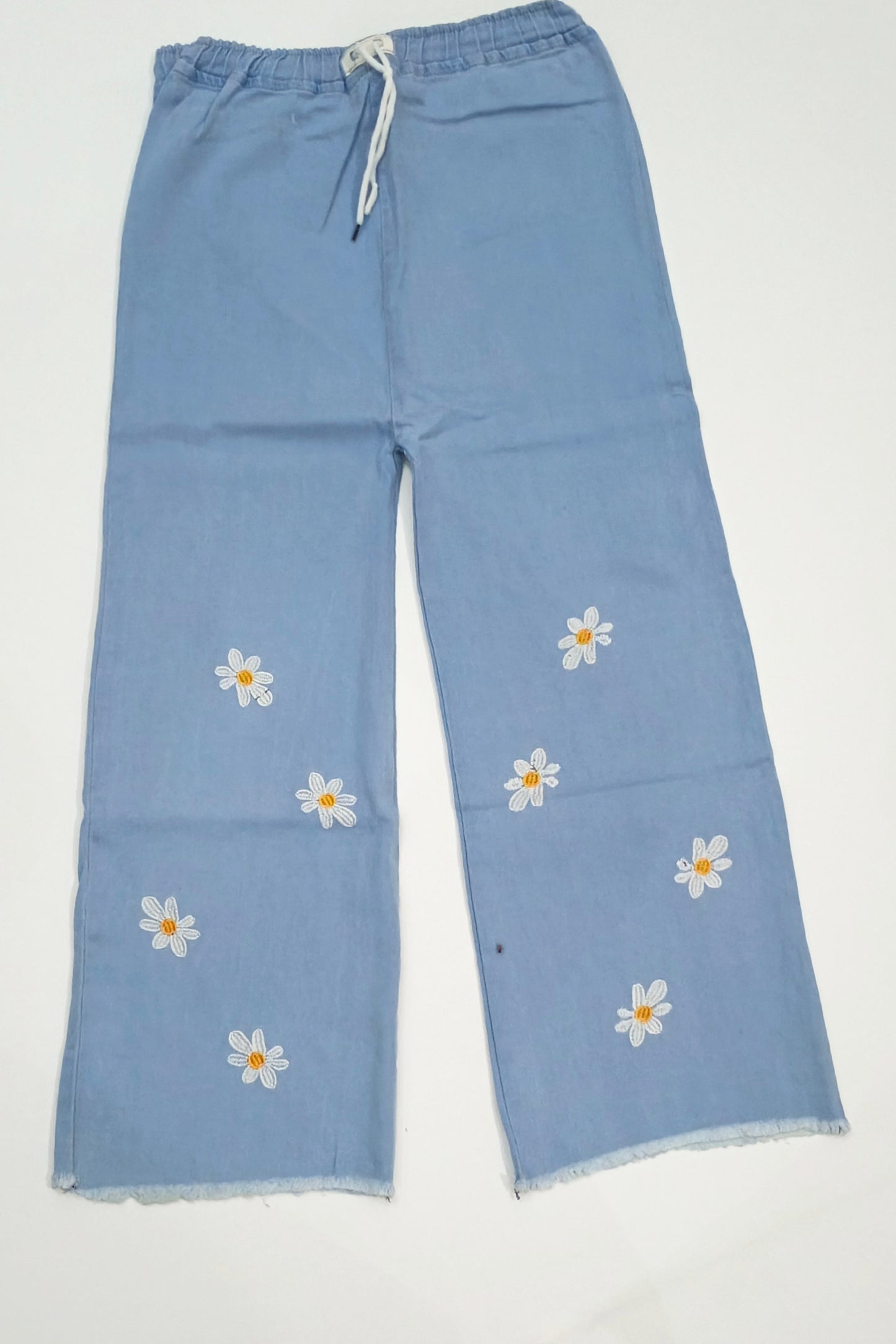 Embroidered Free Size Wide Leg Jeans Pant - Daisy Bloom