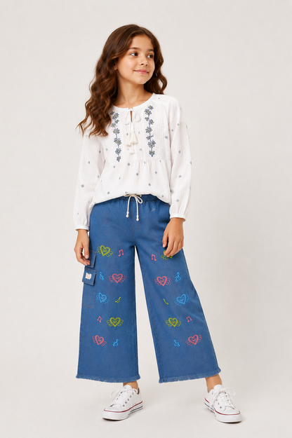Little Girls Embroidered Jeans Pant