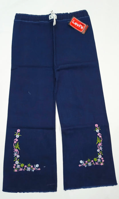 Embroidered Free Size Wide Leg Jeans Pant - Floral Corner