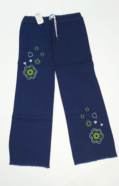 Embroidered Free Size Wide Leg Jeans Pant - Mehndi Bloom