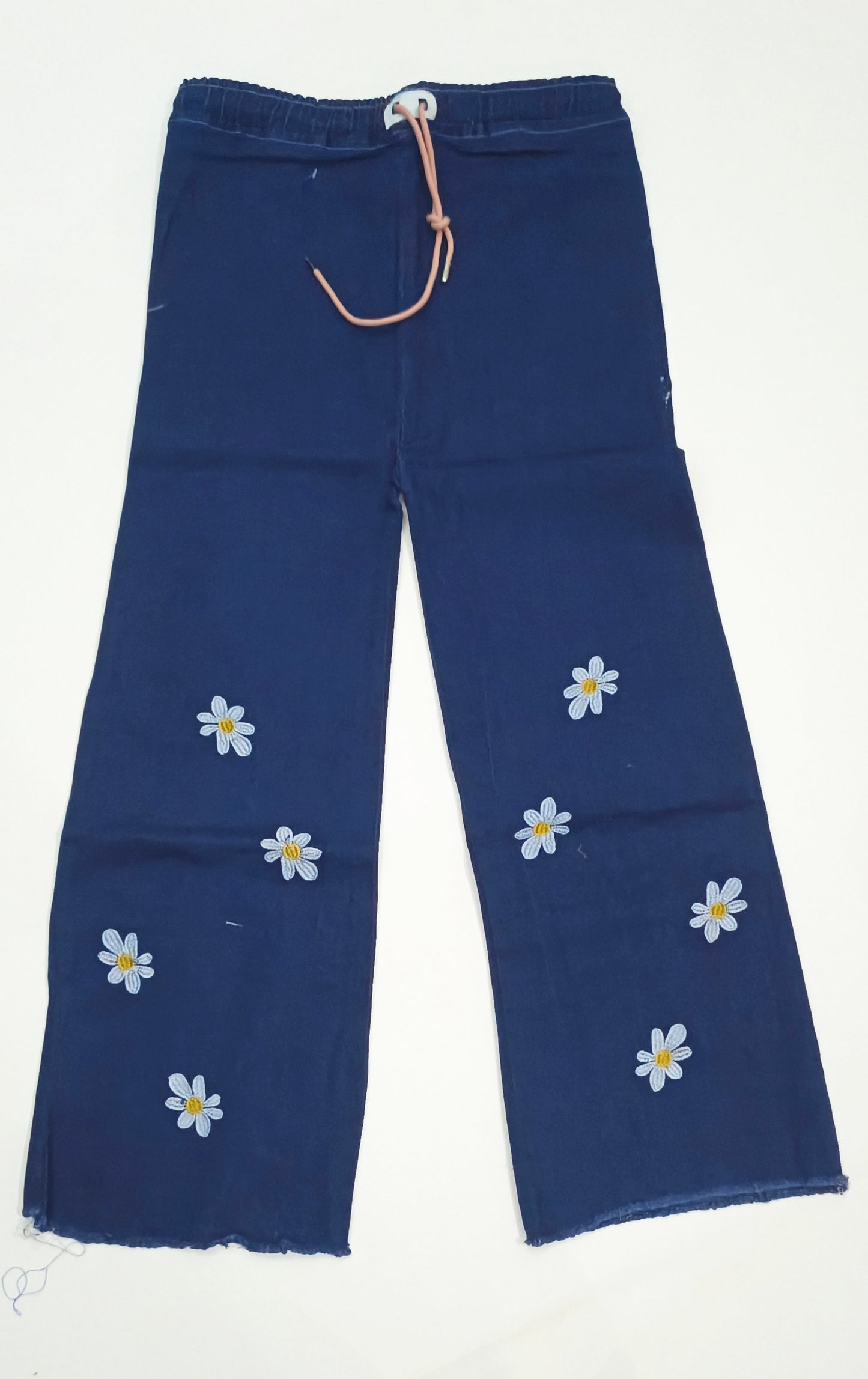 Embroidered Free Size Wide Leg Jeans Pant - Daisy Bloom