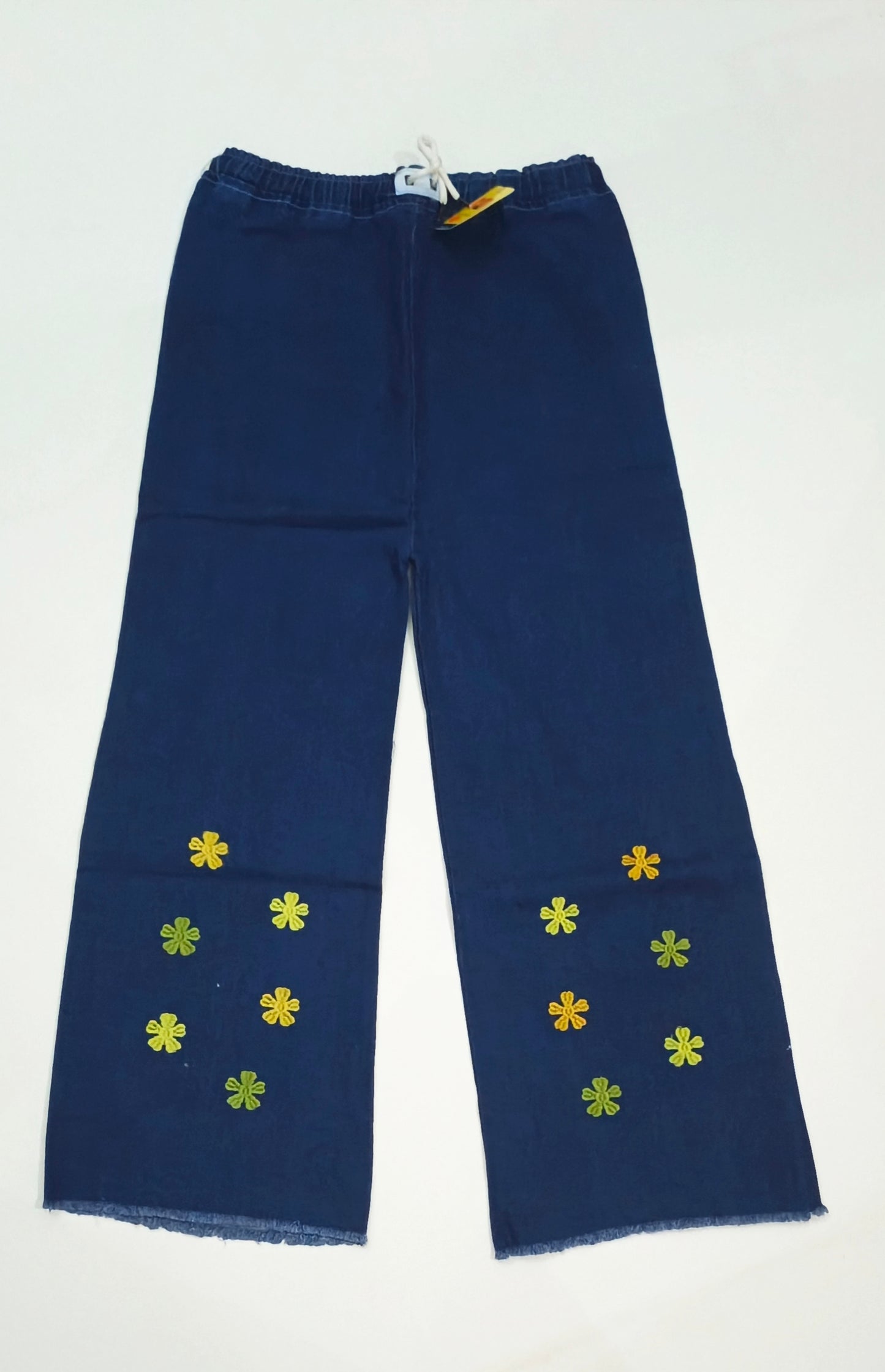 Embroidered Free Size Wide Leg Jeans Pant - Sunflower Meadow
