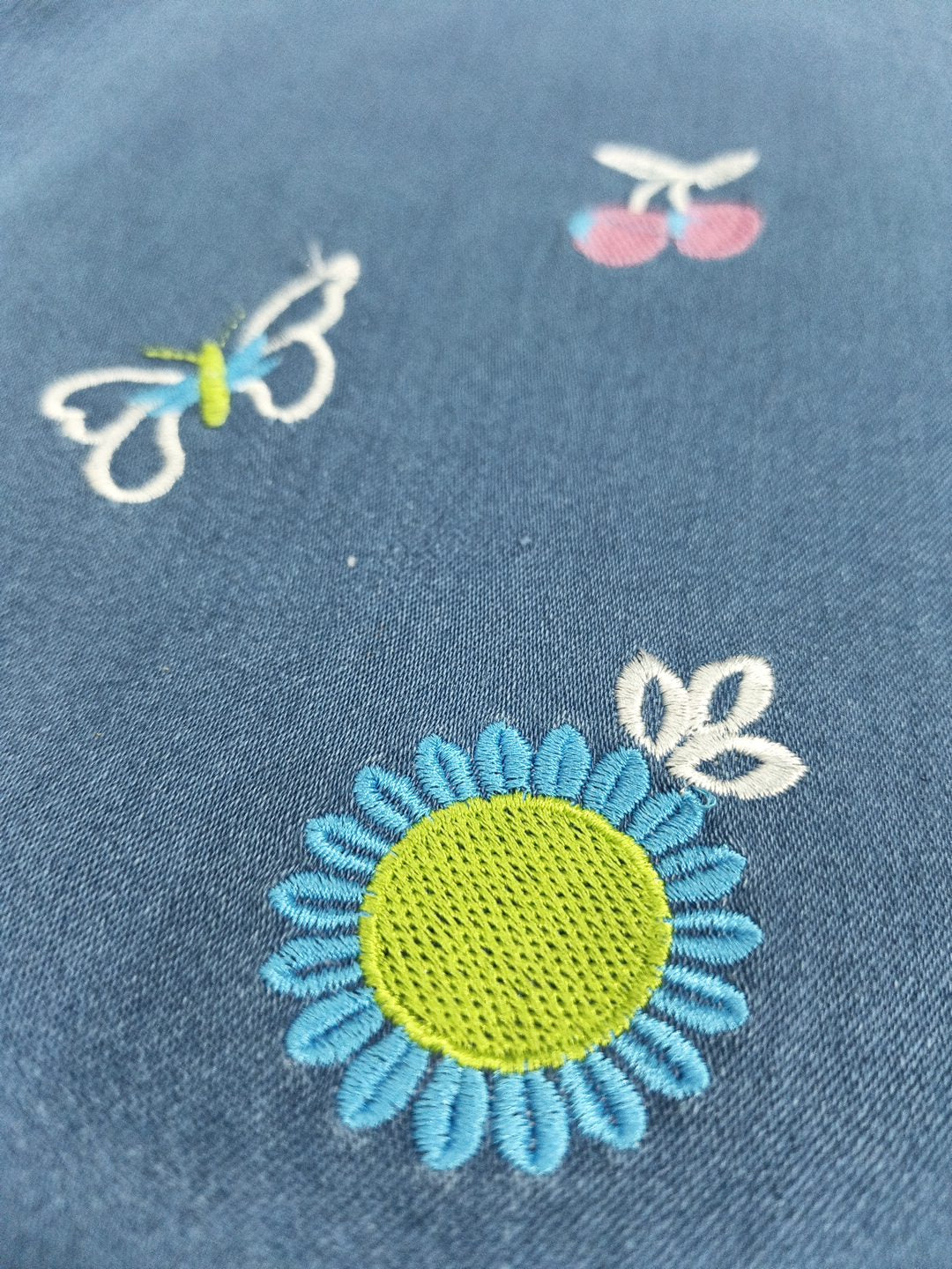 Embroidered Free Size Wide Leg Jeans Pant - Blue Garden