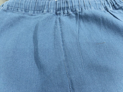 Embroidered Free Size Wide Leg Jeans Pant - Blue Garden